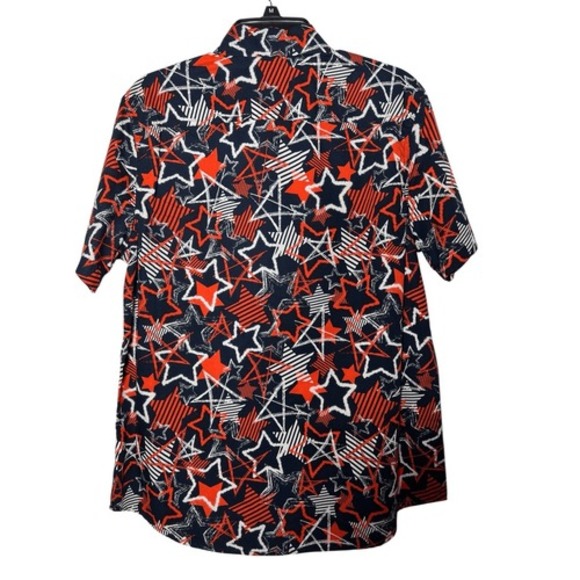 Edgar + Ash Patriotic Stars Button Up Shirt Mens M Navy Orange Cotton NWT - Picture 3 of 9